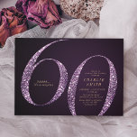 Modern minimalist purple glitter 60th birthday invitation<br><div class="desc">Modern minimalist 60th birthday party invitation features stylish faux purple glitter number 60 and your party details in gold classic serif font on deep purple background,  simple and elegant,  great surprise adult milestone birthday invitation.  
the background color can be changed to any color of your choice.</div>