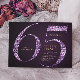 Modern minimalist purple glitter 65th birthday invitation