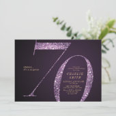 Modern minimalist purple glitter 70th birthday invitation (Standing Front)