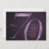 Modern minimalist purple glitter 70th birthday invitation (Front)