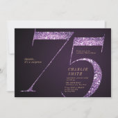 Modern minimalist purple glitter 75th birthday invitation (Front)