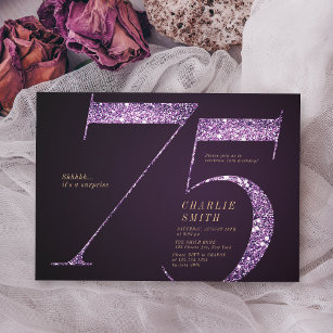 Modern minimalist purple glitter 75th birthday invitation