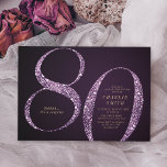 Modern minimalist purple glitter 80th birthday invitation<br><div class="desc">Modern minimalist 80th birthday party invitation features stylish faux purple glitter number 80 and your party details in gold classic serif font on deep purple background,  simple and elegant,  great surprise adult milestone birthday invitation.  
the background color can be changed to any color of your choice.</div>