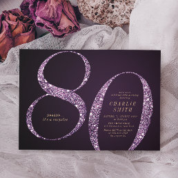 Modern minimalist purple glitter 80th birthday invitation