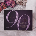 Modern minimalist purple glitter 90th birthday invitation<br><div class="desc">Modern minimalist 90th birthday party invitation features stylish faux purple glitter number 90 and your party details in gold classic serif font on deep purple background,  simple and elegant,  great surprise adult milestone birthday invitation.  
the background color can be changed to any color of your choice.</div>