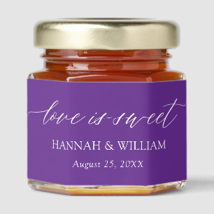 Modern Minimalist Purple Love is sweet Wedding Honey Jar Favors