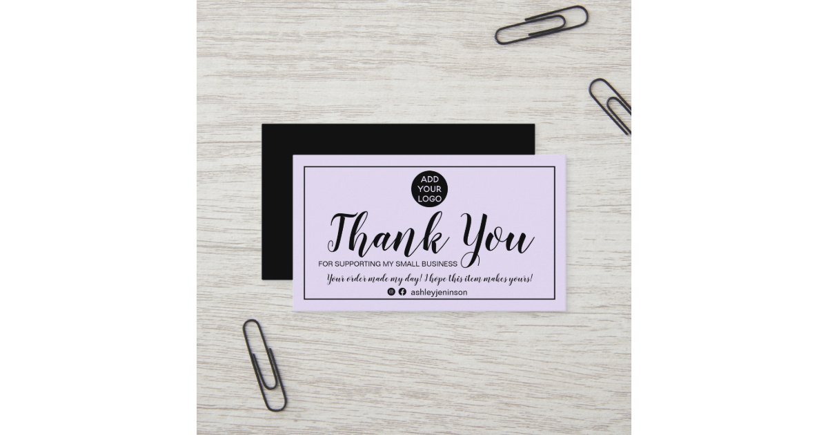 Modern minimalist purple order thank you business card | Zazzle