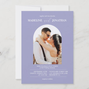 Modern Minimalist Purple Photo Arch Wedding Invitation
