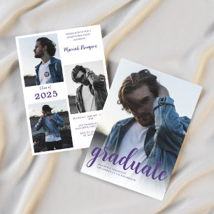 Modern Minimalist Purple Photo Graduation Party Invitation