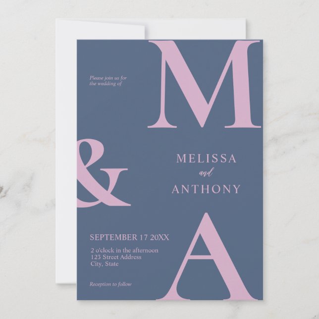 Modern Minimalist Purple Pink Wedding Invitation (Front)