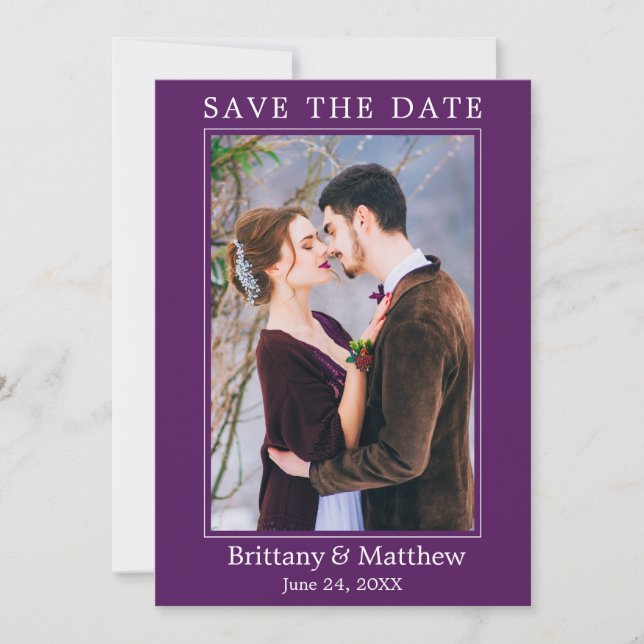 Modern Minimalist Purple Save The Date (Front)