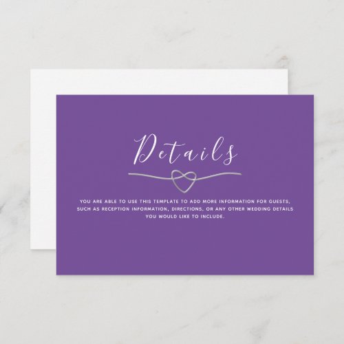 Modern Minimalist Purple Wedding Details Enclosure Card