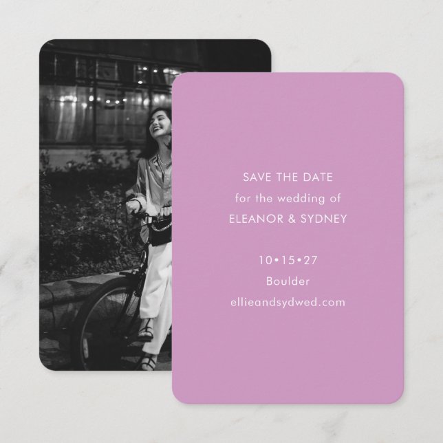 Modern Minimalist Purple Wedding Photo Save The Date (Front/Back)