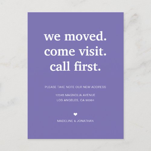 Modern Minimalist Purple Weve Moved Moving Announcement Postcard