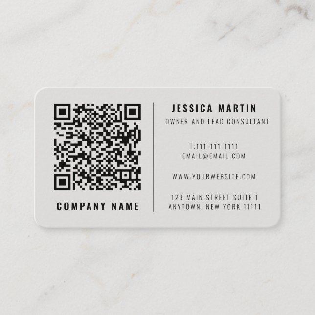 Modern Minimalist QR Code Business Card (Front)