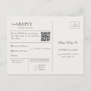 Modern Minimalist QR Code Calligraphy RSVP  Postcard