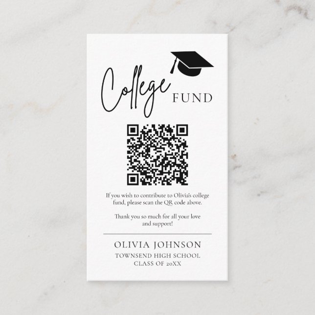 Modern Minimalist QR Code College Fund Graduation Enclosure Card (Front)
