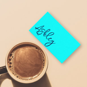 Modern Minimalist QR code cyan blue lettering Business Card