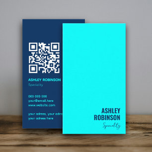 Modern Minimalist QR code cyan blue professional Business Card