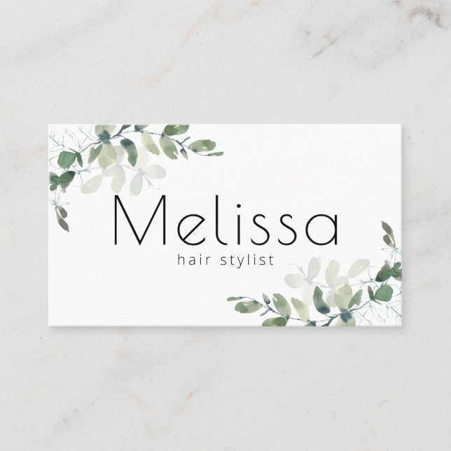 Modern Minimalist  QR Code Eucalyptus Business Card (Front)
