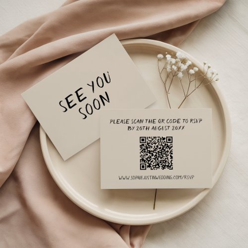 Modern Minimalist QR Code Handwritten Wedding RSVP Card