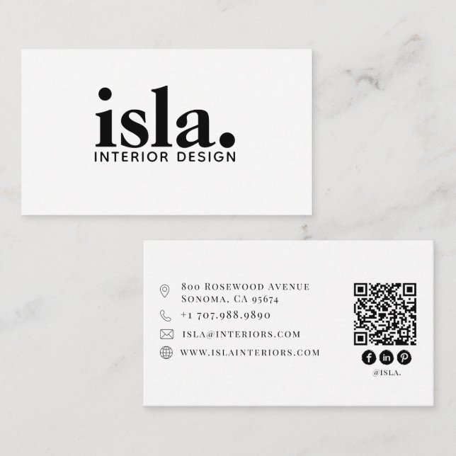 Modern Minimalist QR Code Interior Designer Business Card (Front/Back)