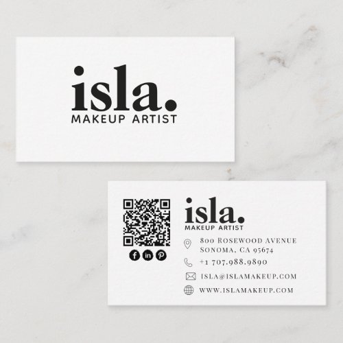 Modern Minimalist QR Code Makeup Artist Business Card