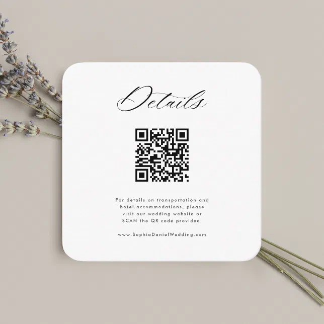Modern Minimalist QR Code Monogram Wedding Details Enclosure Card | Zazzle