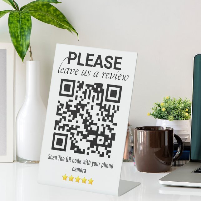 Modern Minimalist QR Code Pedestal Sign for Busine (Pink Sleek & Modern "Leave a Review" QR Code Pedestal Sign)