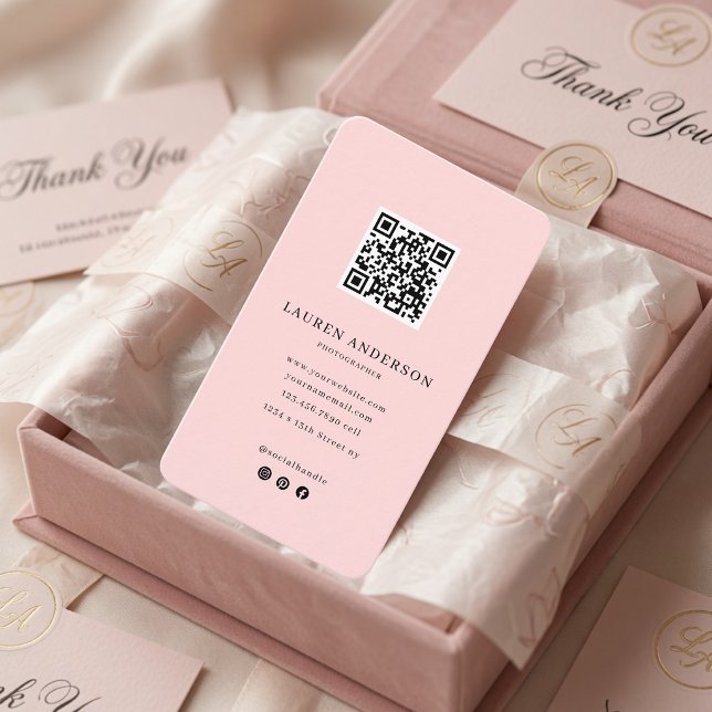 Modern Minimalist QR Code Personalized Pink Business Card (Creator Uploaded)