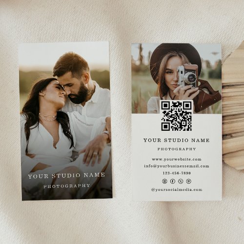 Modern Minimalist QR Code Photo Business Card