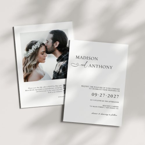Modern  Minimalist QR Code Photo Wedding Invitation