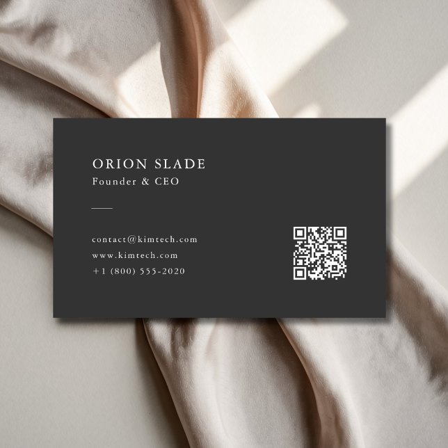 Modern Minimalist QR Code Professional Dark Business Card (Creator Uploaded)