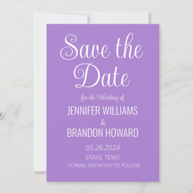 Modern Minimalist QR Code Purple Lavender Wedding Save The Date (Front)