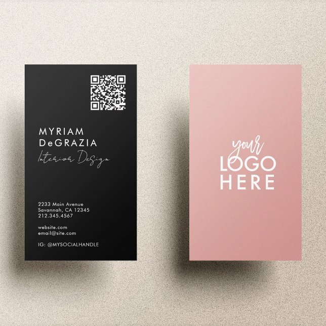 Modern Minimalist QR Code Script Business Logo Business Card (Creator Uploaded)