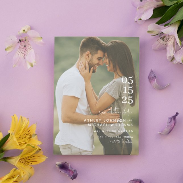 Modern Minimalist QR Code Script Wedding Save The Date (Save Our Date! 💍 #ForeverLove)