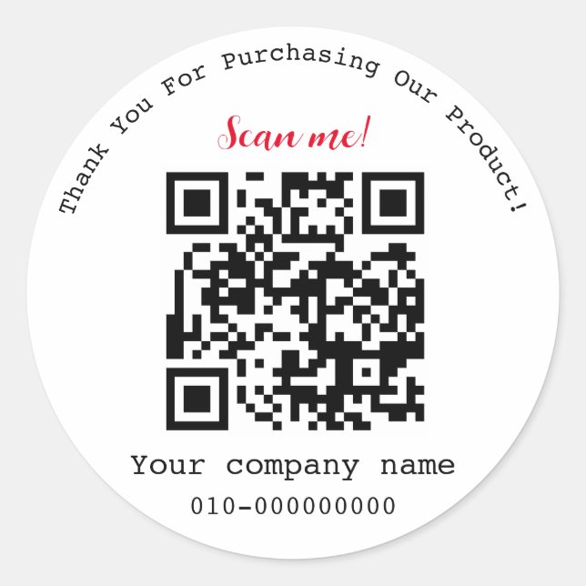 Modern, Minimalist, QR Code Thank You Classic Round Sticker (Front)
