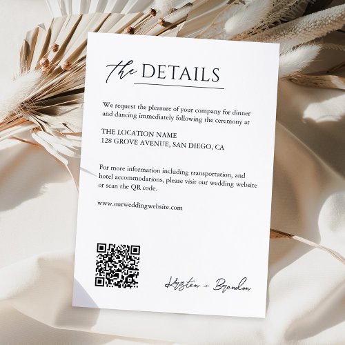Modern Minimalist QR Code Vertical Wedding Details Enclosure Card
