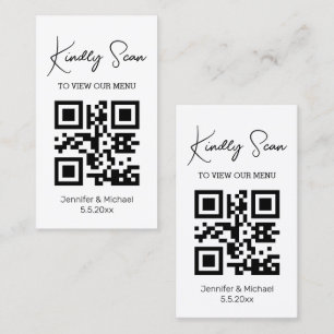 Modern Minimalist QR Code Wedding Menu Card