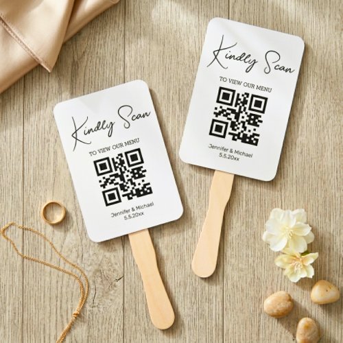 Modern Minimalist QR Code Wedding Menu  Hand Fan