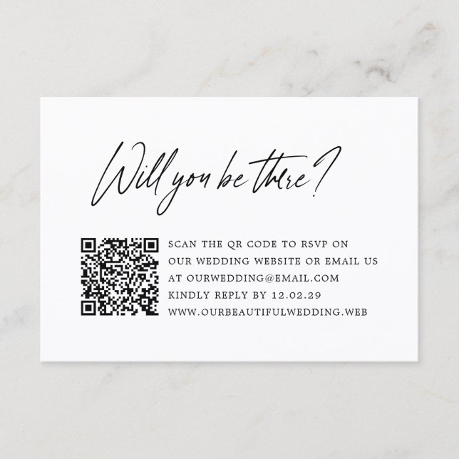 Modern Minimalist QR Code Wedding RSVP Card (Front)