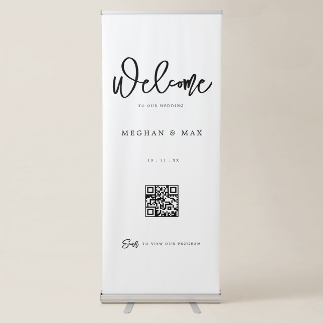 Modern Minimalist Qr Code Wedding Welcome Sign (Front)