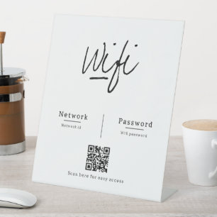 Modern Minimalist QR Code Wifi Network Password Pedestal Sign