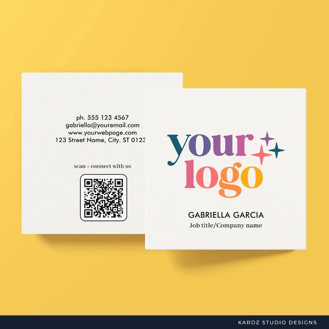 Modern Minimalist QR Logo Square Business Card (Card shown in 2.5 x 2.5 inches with SQUARE corners. Choose style before checkout.)