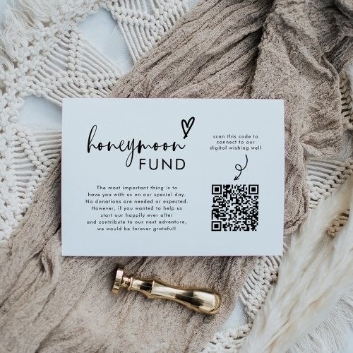 Modern Minimalist QR Wishing Well Honeymoon Fund Enclosure Card