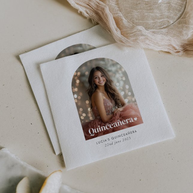 Modern Minimalist Quinceañera Arched Photo  Napkins (Zazzle Modern Minimalist Quinceañera Arched Photo  Napkins)