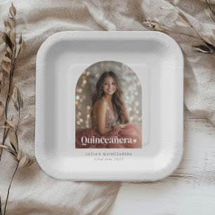 Modern Minimalist Quinceañera Arched Photo Paper Plates