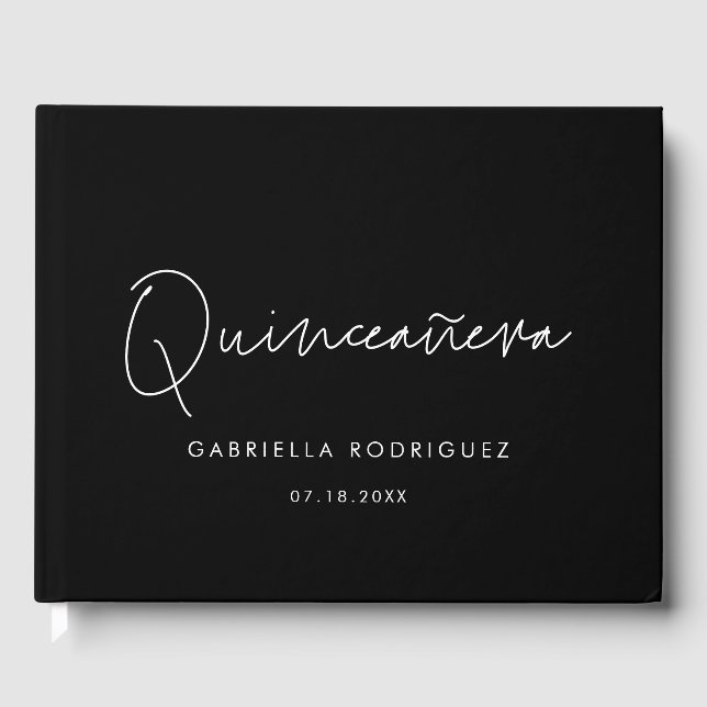 Modern minimalist Quinceañera birthday Guest Book (Front)