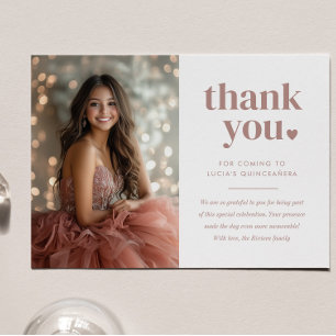 Modern Minimalist Quinceañera Photo Thank You Card