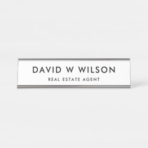 Modern Minimalist Real Estate agent Desk Name Plate